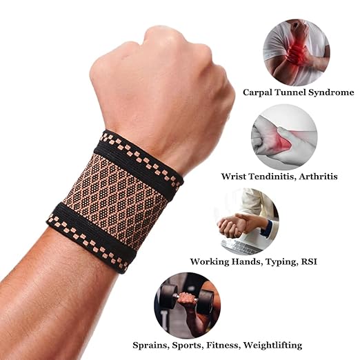 Wrist Compression Brace (2Pcs), Elastic Wrist Support Sleeve Wrist Braces for Tendonitis, Arthritis, Carpal Tunnel Pain Relief, Soft Wrist Wrap Wristbands for Sport, Fitness, Workout, Typing